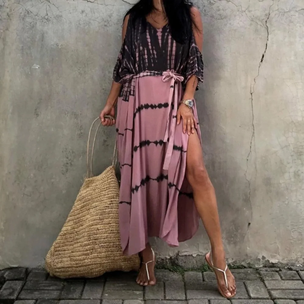 SOLD OUT Tie Dye Cold Shoulder Coverup Maxi Dress - Picture 1 of 8
